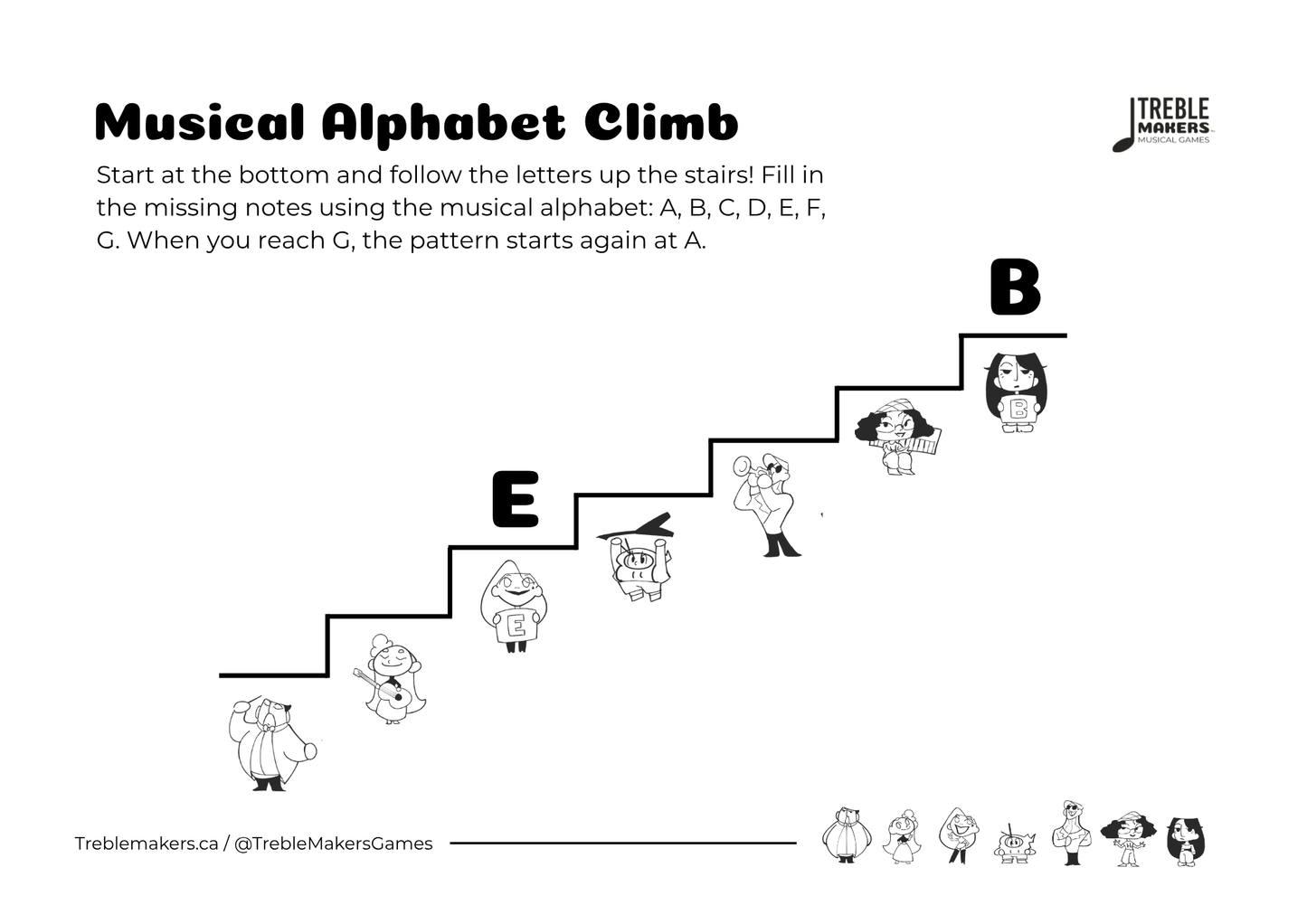 Music Alphabet Climb – Note Sequencing Activity Sheets - Set 7