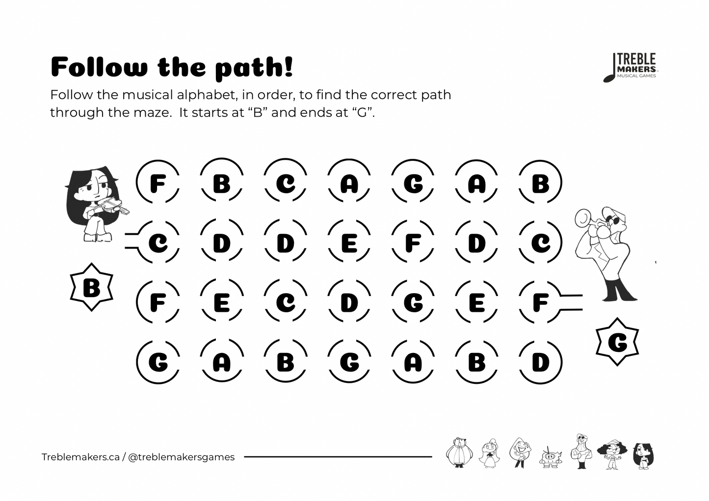 Follow the Path – Musical Alphabet Maze Activity Sheets - Set 2