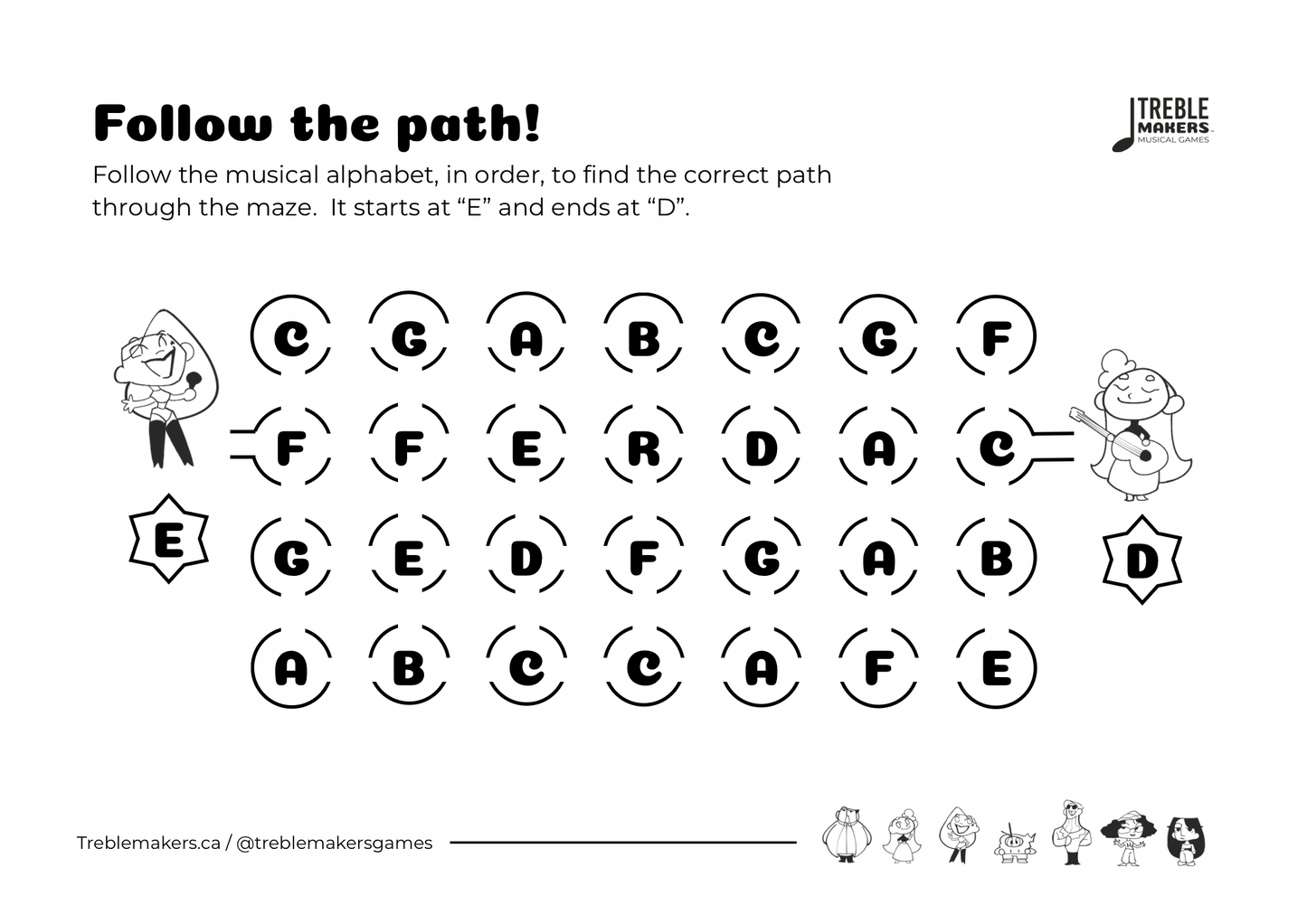 Follow the Path – Musical Alphabet Maze Activity Sheets - Set 4