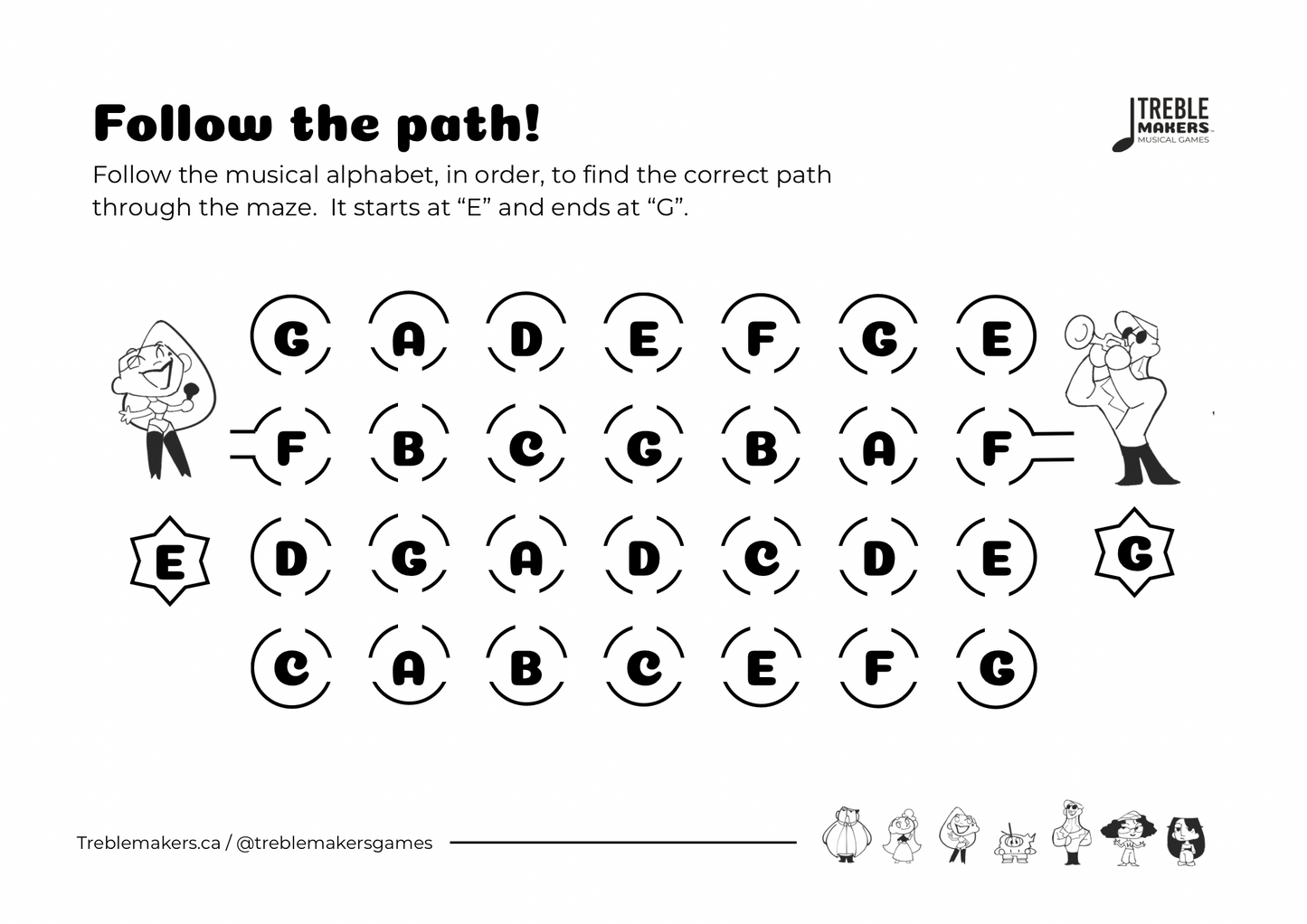 Follow the Path – Musical Alphabet Maze Activity Sheets - Set 6