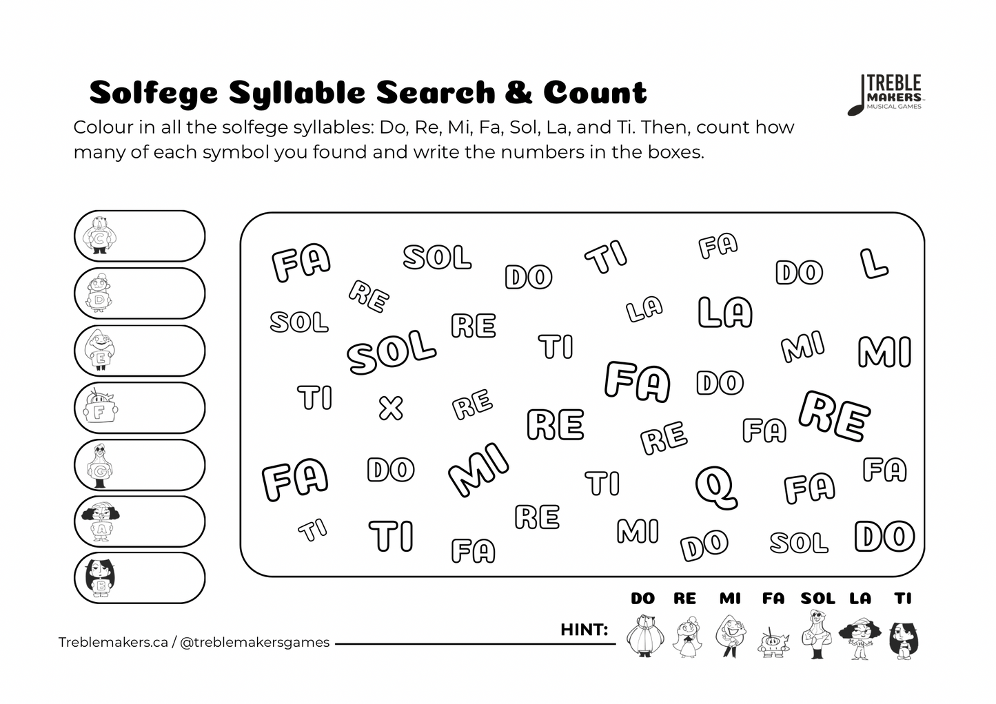 Solfege Symbols – Search and Count Activity Sheets - Set 1