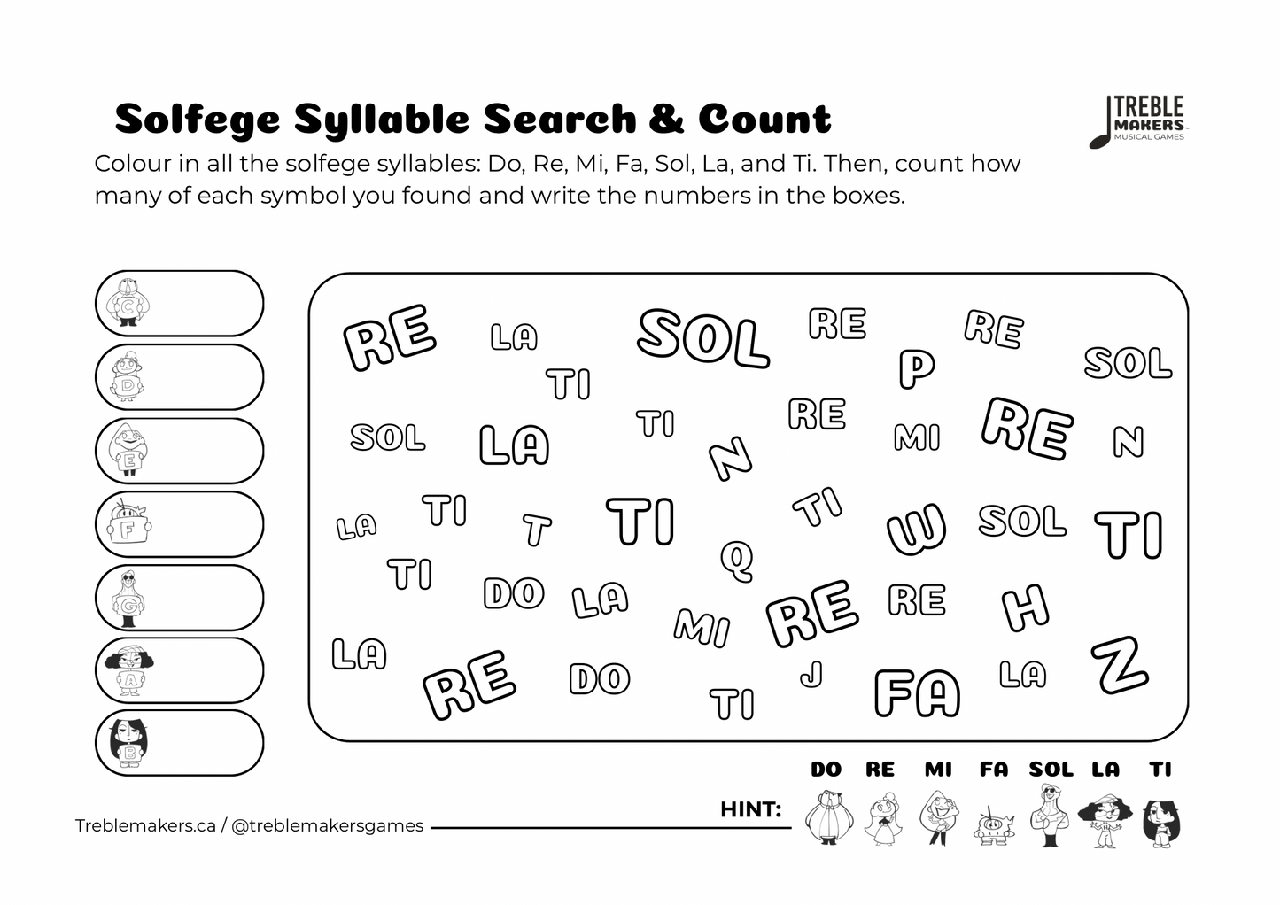 Solfege Symbols – Search and Count Activity Sheets - Set 1