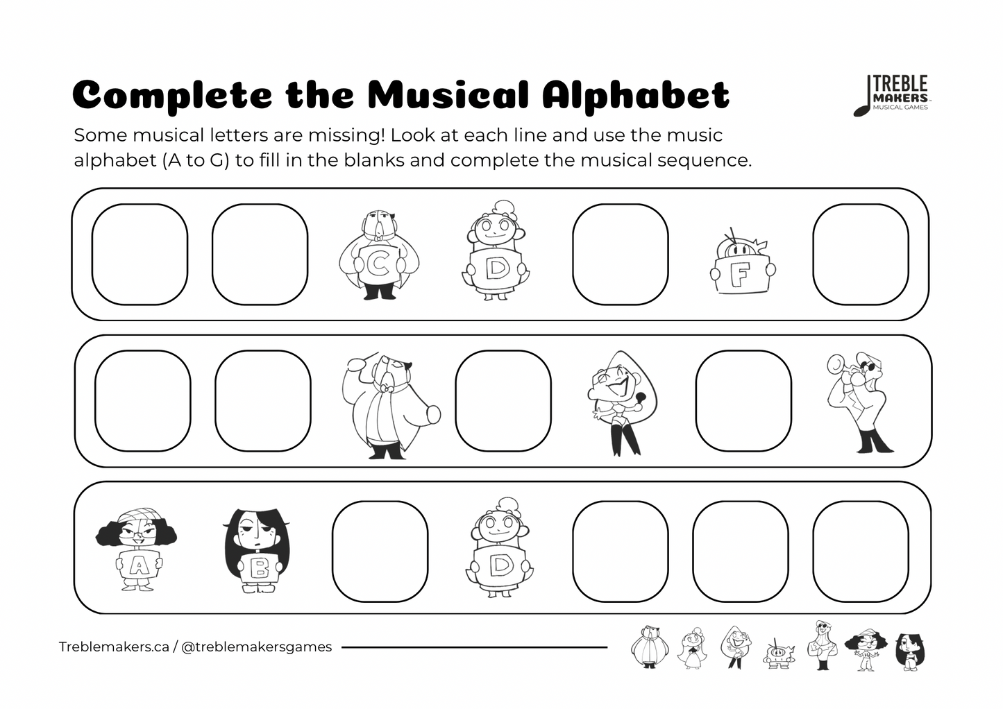 Complete the Musical Alphabet – Note Sequence Activity Sheets - Set 2
