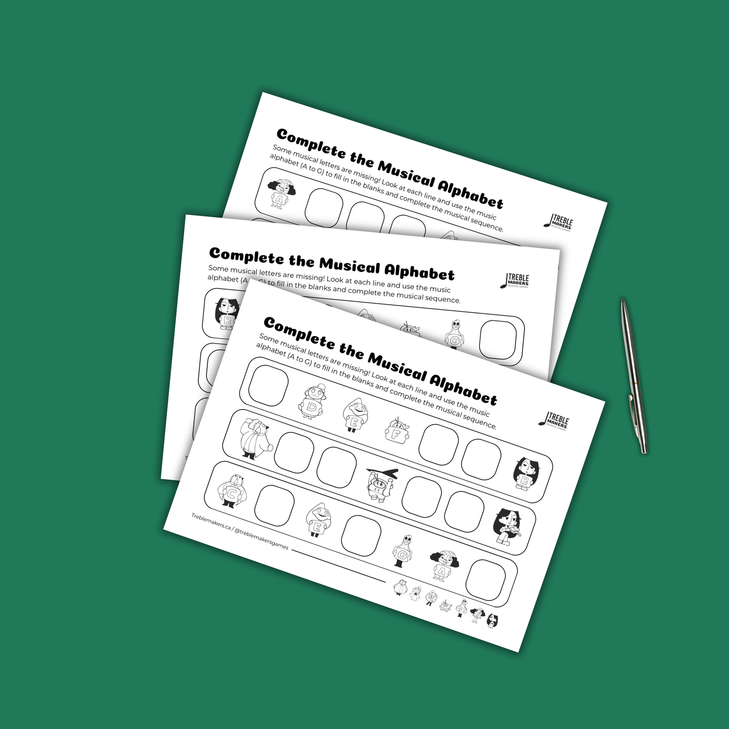 Complete the Musical Alphabet – Note Sequence Activity Sheets - Set 1