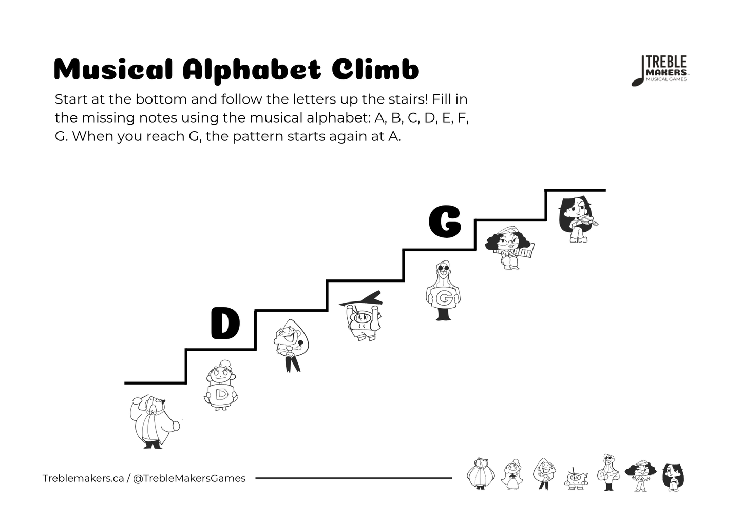 Music Alphabet Climb – Note Sequencing Activity Sheets - Set 2