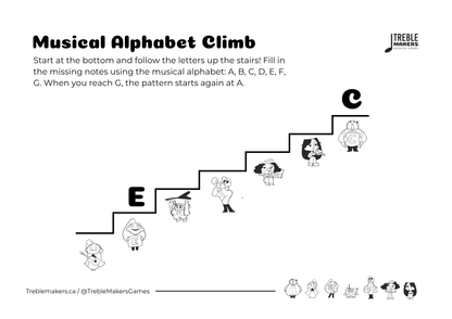 Music Alphabet Climb – Note Sequencing Activity Sheets - Set 2