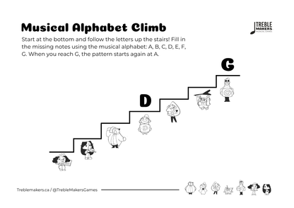 Music Alphabet Climb – Note Sequencing Activity Sheets - Set 1