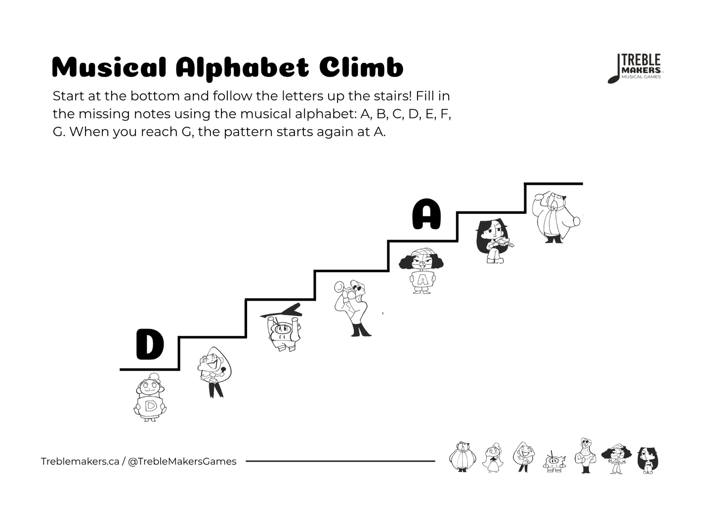 Music Alphabet Climb – Note Sequencing Activity Sheets - Set 2