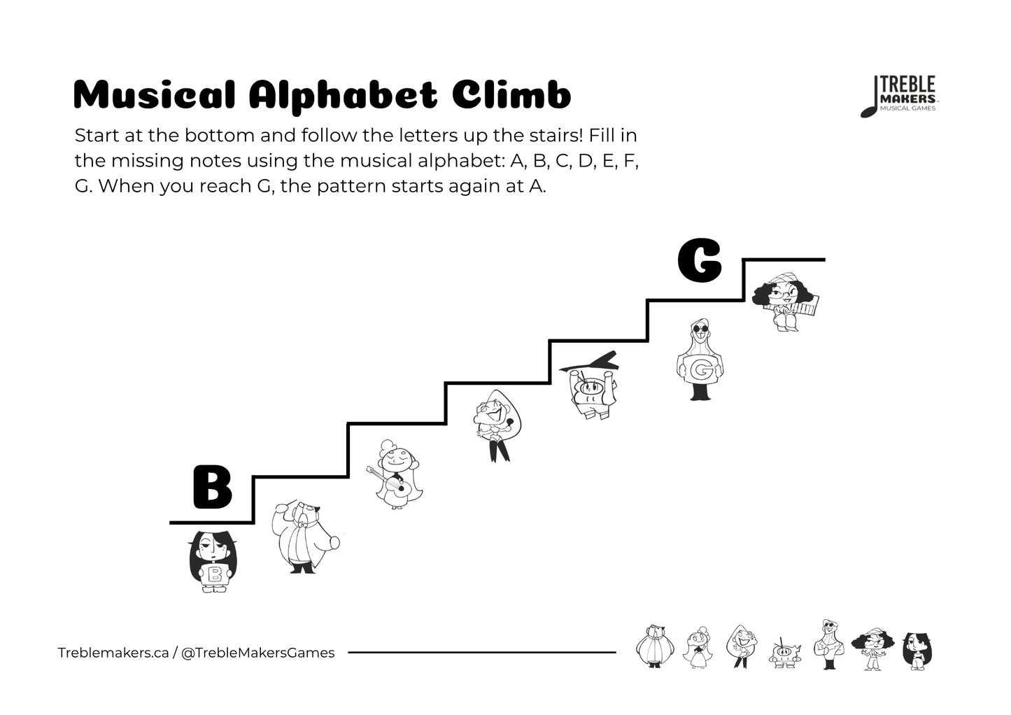 Music Alphabet Climb – Note Sequencing Activity Sheets - Set 3