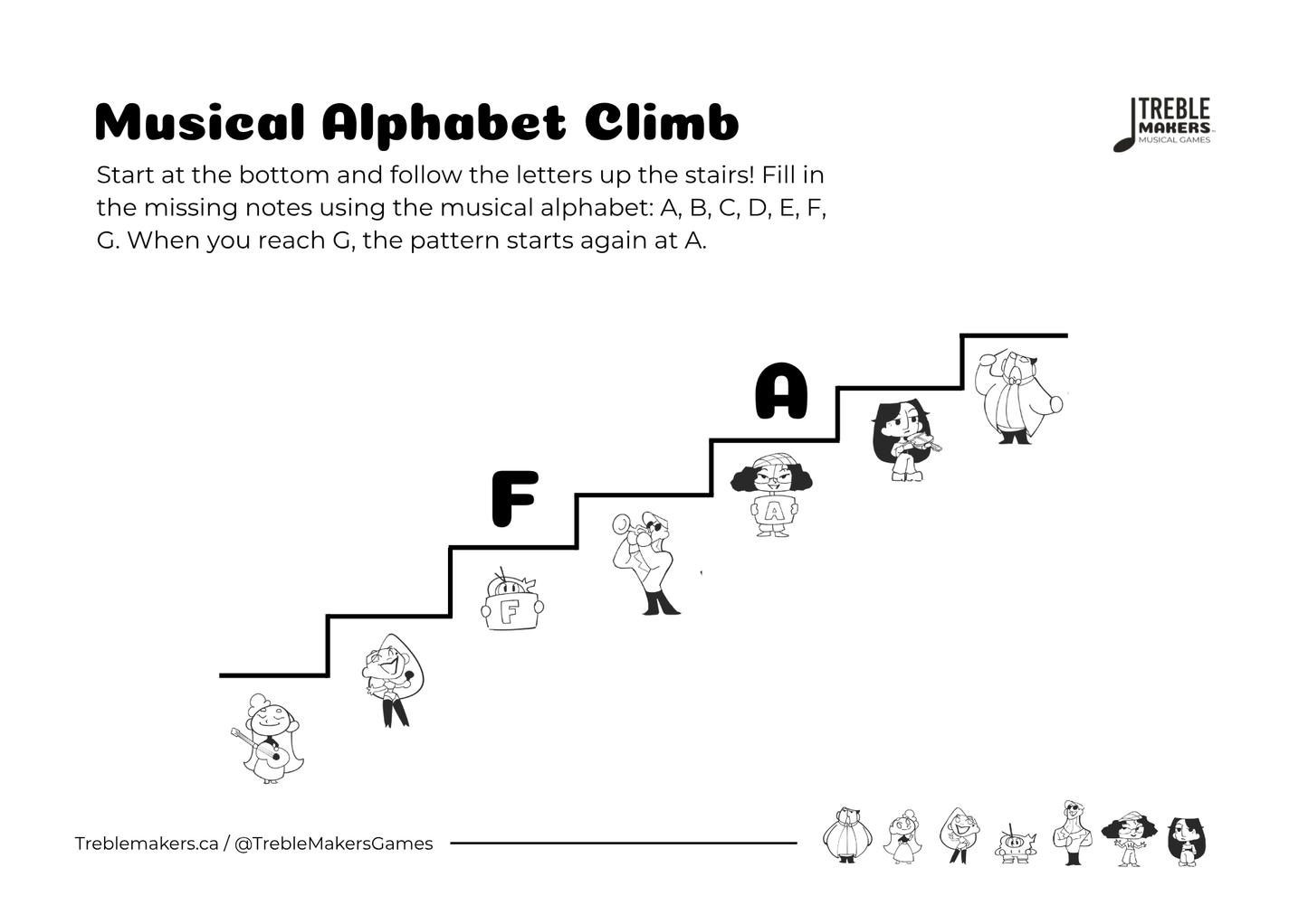 Music Alphabet Climb – Note Sequencing Activity Sheets - Set 3