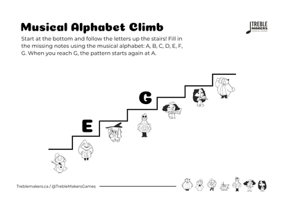 Music Alphabet Climb – Note Sequencing Activity Sheets - Set 3