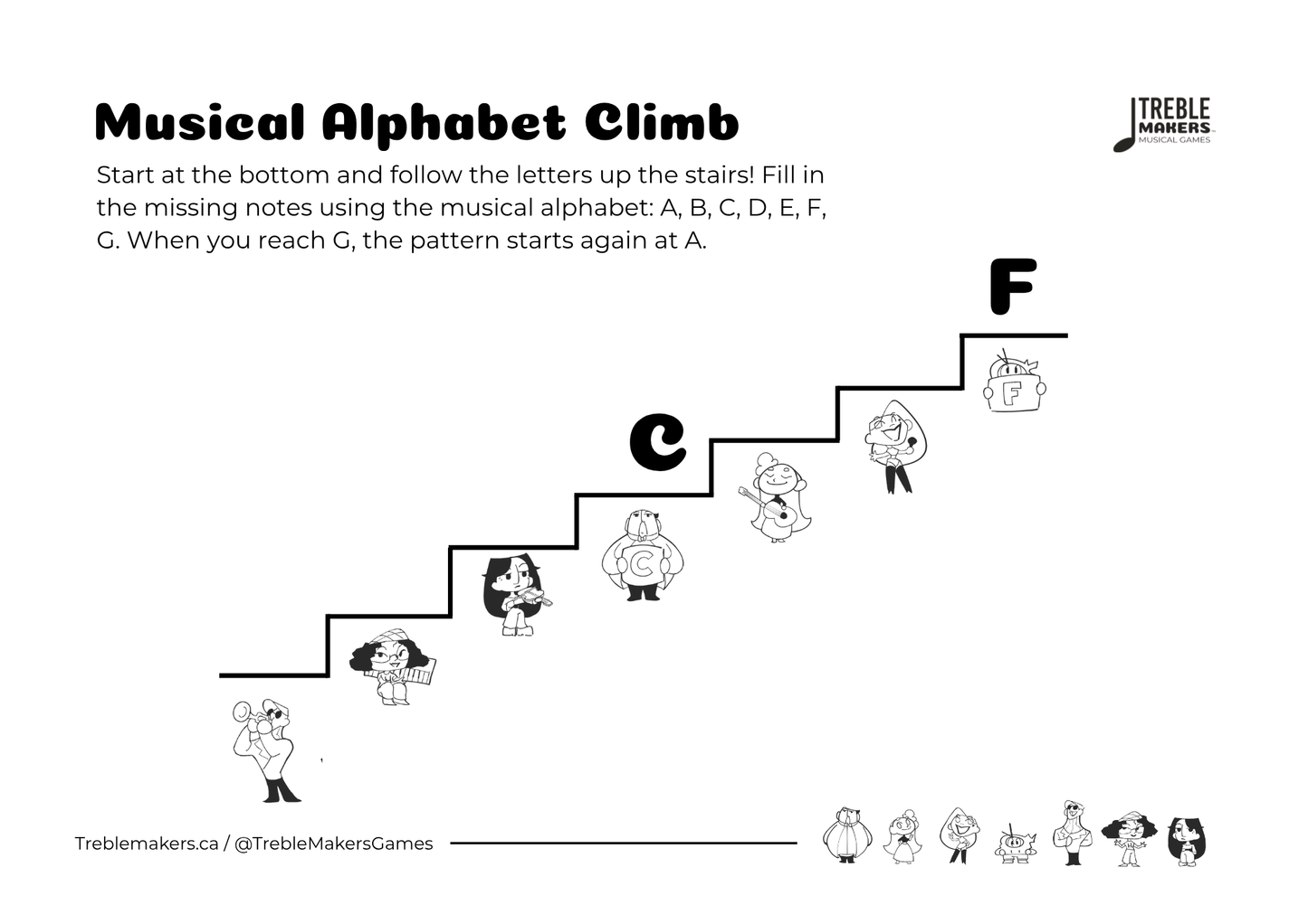 Music Alphabet Climb – Note Sequencing Activity Sheets - Set 3