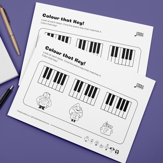 Colour That Key – Piano Note Recognition Activity Sheets - Set 1