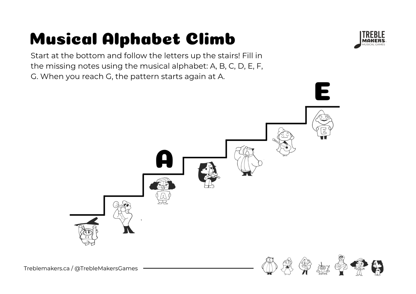 Music Alphabet Climb – Note Sequencing Activity Sheets - Set 4