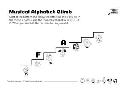 Music Alphabet Climb – Note Sequencing Activity Sheets - Set 6