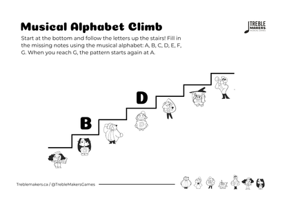 Music Alphabet Climb – Note Sequencing Activity Sheets - Set 1