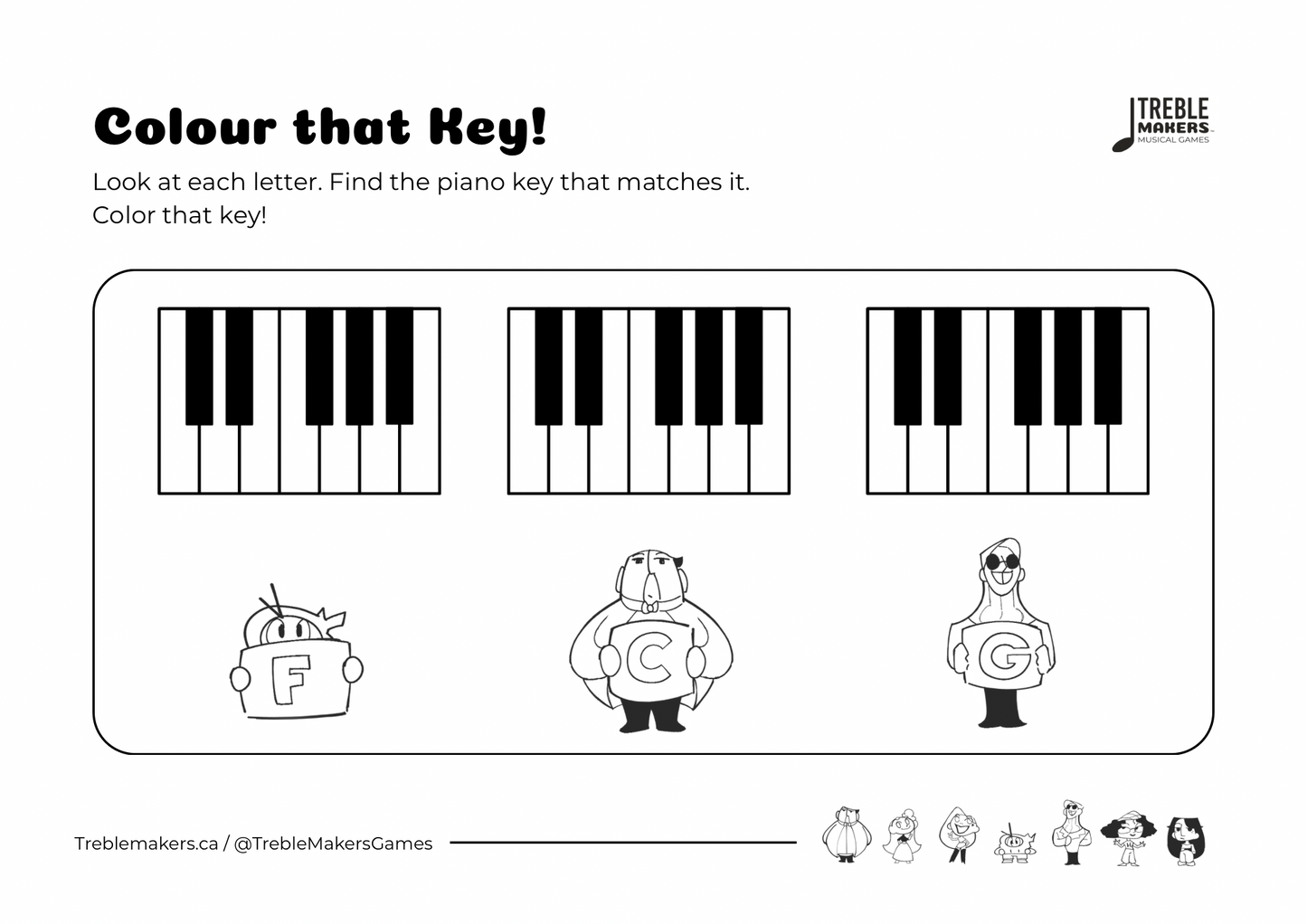 Colour That Key – Piano Note Recognition Activity Sheets - Set 4