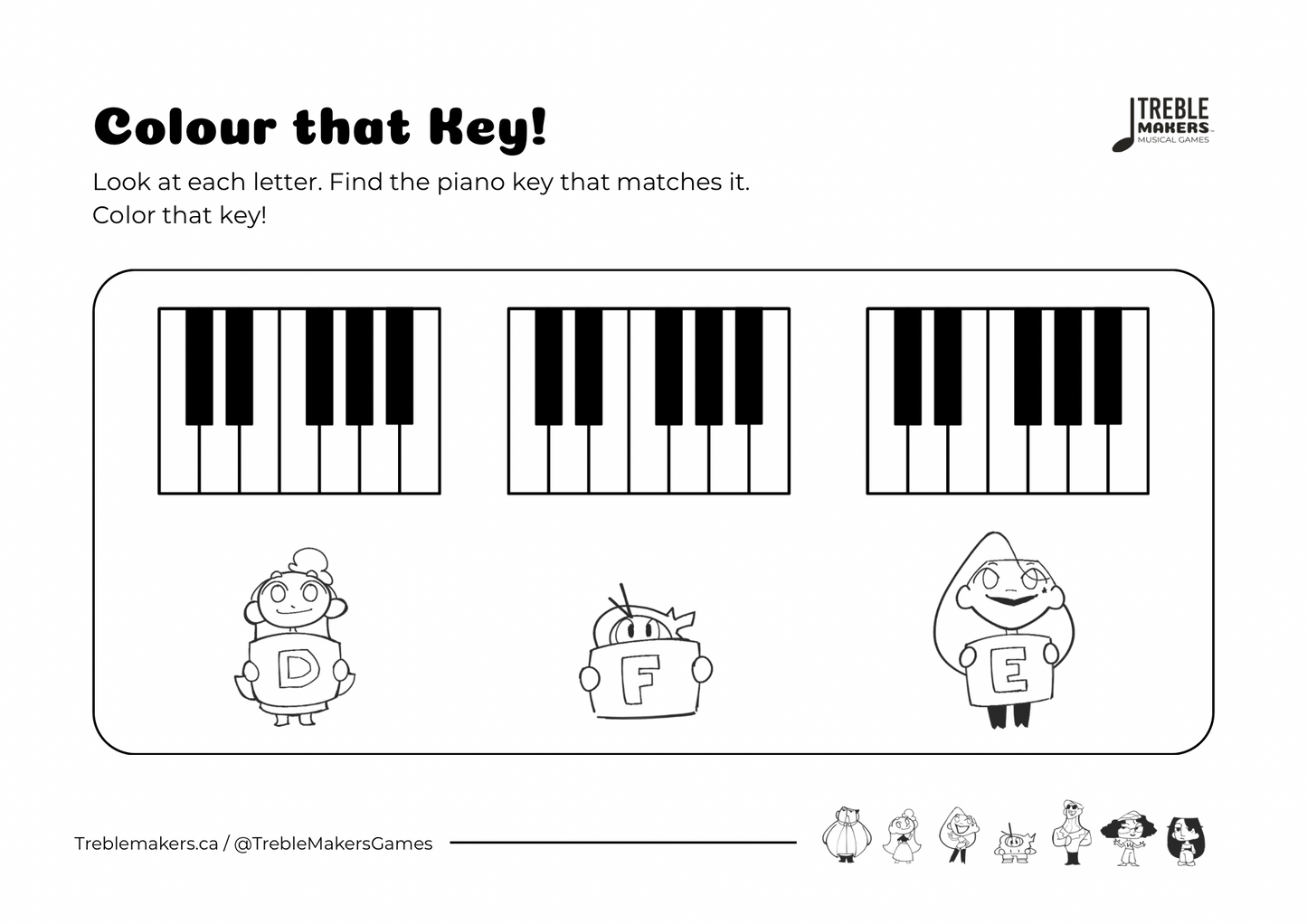 Colour That Key – Piano Note Recognition Activity Sheets - Set 6