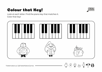 Colour That Key – Piano Note Recognition Activity Sheets - Set 1