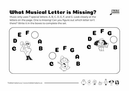 Missing Letter - Musical Alphabet Fill-in-the-Blank Activity Sheets - Set 2