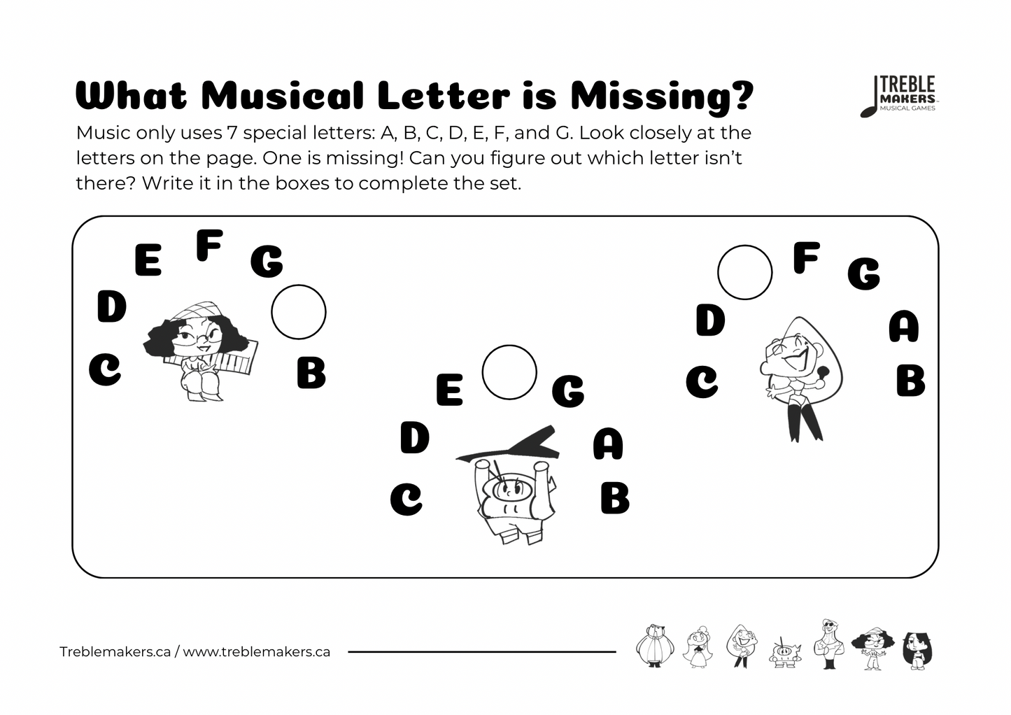 Missing Letter - Musical Alphabet Fill-in-the-Blank Activity Sheets - Set 5