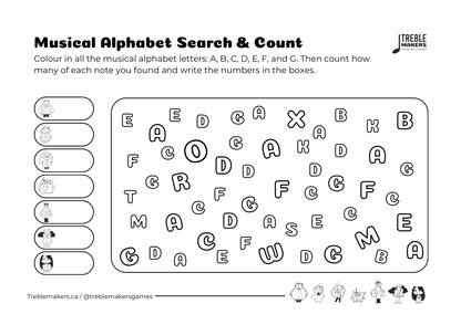 Musical Alphabet — Search and Count Activity Sheets - Set 2