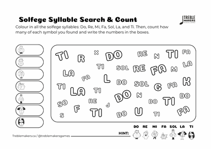 Solfege Symbols – Search and Count Activity Sheets - Set 2