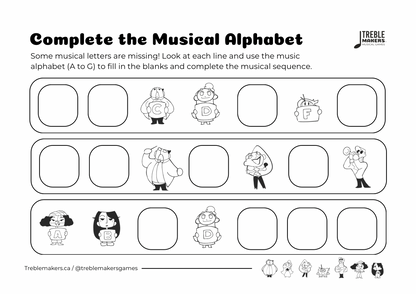 Complete the Musical Alphabet – Note Sequence Activity Sheets - Set 2