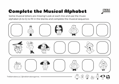 Complete the Musical Alphabet – Note Sequence Activity Sheets - Set 10