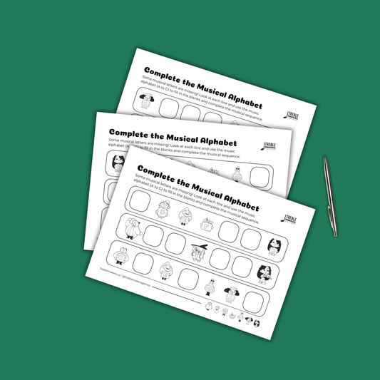 Complete the Musical Alphabet – Note Sequence Activity Sheets - Set 1
